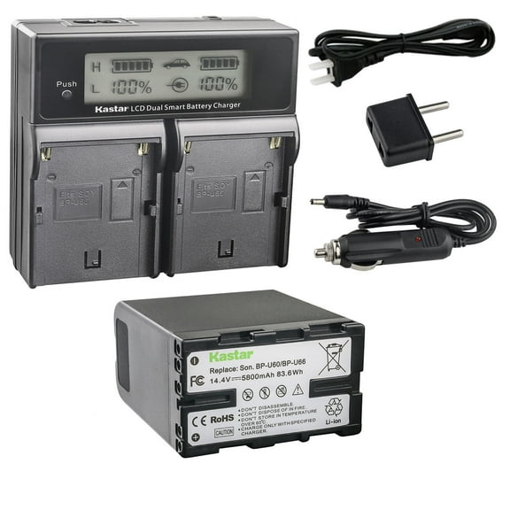 Kastar 1-Pack BP-U60 / BP-U66 Battery and AC LCD Dual Fast Charger Compatible with Sony PXW-FS5K, PXW-FS5M2, PXW-FS7, PXW-FS7K, PXW-FS7M2, PXW-FS7M2K, PXW-FX6, PXW-FX9 XDCAM, PXW-FX9K, PXW-X160 Camera