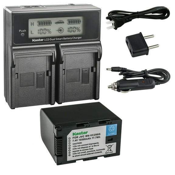 Kastar 1-Pack Battery and AC LCD Dual Fast Charger Compatible with JVC BN-VC264G BN-VC296G Battery, JVC AA-VC20 AA-VC20E AA-VC20U Battery Charger, JVC GY-HC500 Series Camcorder
