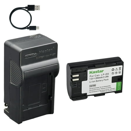 Kastar 1-Pack Battery and AC & USB-C Charger, Compatible with Canon LP-E6, LP-E6N, LP-E6NH, EOS R/R5/R6/R7/5D/6D/7D/80D/90D, Blackmagic Pocket Cinema Camera 4K 6K, and Z CAM E2C