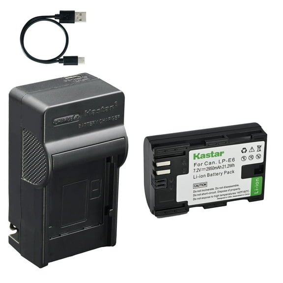 Kastar 1-Pack Battery and AC & USB-C Charger, Compatible with Canon LP-E6, LP-E6N, LP-E6NH, EOS R/R5/R6/R7/5D/6D/7D/80D/90D, Blackmagic Pocket Cinema Camera 4K 6K, and Z CAM E2C
