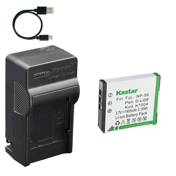 Kastar 1-Pack Battery and AC & USB-C Charger, Compatible with Fujifilm NP-50 NP-50A F770EXR F850EXR F900EXR X20 XP200 XF1, Pentax D-LI68 D-LI122 Optio Q10 Q-S1 VS20, SiOnyx Aurora Night Vision Camera