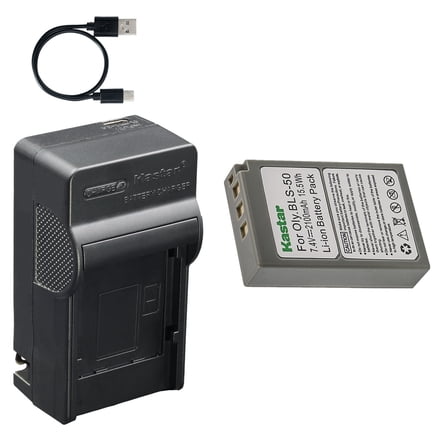 Kastar 1-Pack Battery and AC & USB-C Charger, Compatible with Olympus BLS-50, PEN E-P/E-PL/E-PM Series, OM-D E-M10 II/III/IV, OM-D E-M5 Mark III, OM-5, Stylus 1/1s, and E-System E-400–E-620 Camera