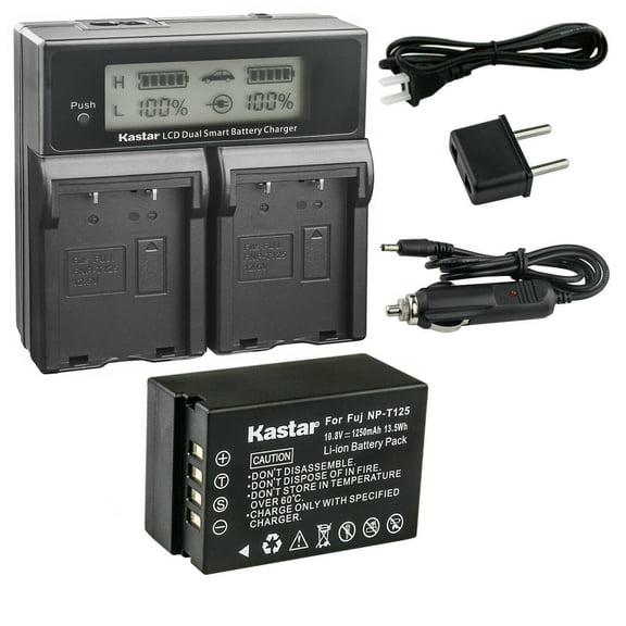 Kastar 1-Pack Battery and LCD Dual Fast Charger Compatible with Fujifilm NP-T125 NPT125 Battery, BC-T125 Charger, Fujifilm GFX 50S GFX50S GFX 50R GFX50R GFX 100 GFX100 Camera, Fujifilm VG-GFX1 Grip