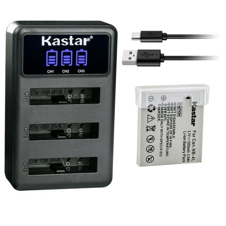 Kastar 1 Pack Battery and LCD Triple USB Charger Compatible with Canon IXY Digital L3, IXY Digital L4, IXY Digital Wireless, Digital IXUS i Zoom, Digital IXUS i7 Zoom, Digital IXUS Wireless Camera