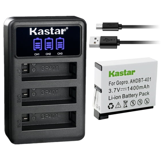 Kastar 1 Pack Battery and LCD Triple USB Charger Compatible with Gopro AHDBT-401 Action Sport Camera, AHBBP-401 Sport Camera, HD HERO4 Black & Silver, HD Hero 4 Black & Silver Action Sport Camera