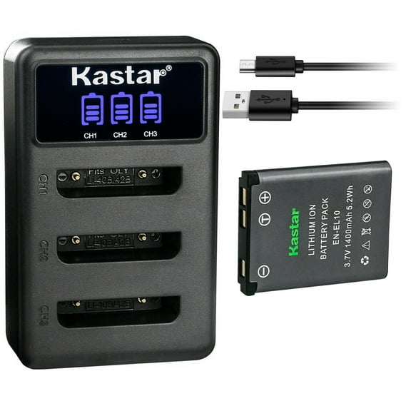 Kastar 1 Pack Battery and LCD Triple USB Charger Compatible with Nikon Coolpix S60, Coolpix S80, Coolpix S200, Coolpix S202, Coolpix S210, Coolpix S220, Coolpix S230, Coolpix S500, Coolpix S510