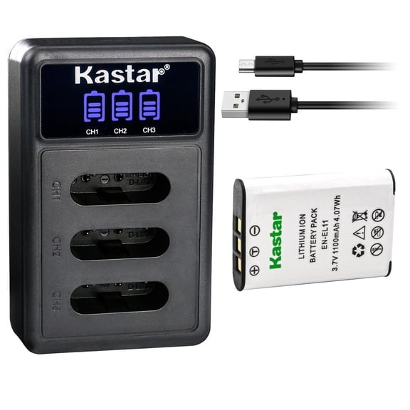 Kastar 1 Pack Battery and LCD Triple USB Charger Compatible with Nikon EN-EL11 Battery, MH-64 Charger, Nikon Coolpix S550, Coolpix S560 Camera, Ricoh DB-80 Battery, BJ-8 Charger, Ricoh R50 Camera