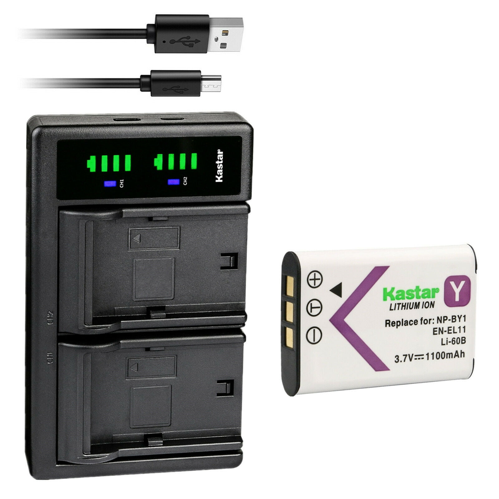 Kastar LCD Dual USB Charger For Eken, SJCAM, QUMOX & Evolveo Action Cameras - Charge 2 Batteries At Once