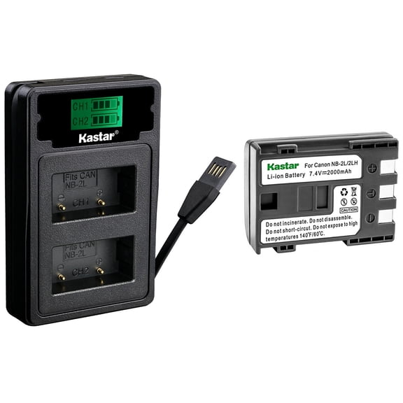 Kastar 1-Pack Battery with LZD2 USB Dual Charger Compatible with Canon NB-2L NB-2LH NB-2L12 NB-2L14, EOS 350D 400D Rebel XT XTi PowerShot G7 G9 S70 VIXIA HV20 HV30 ZR Series Camcorder