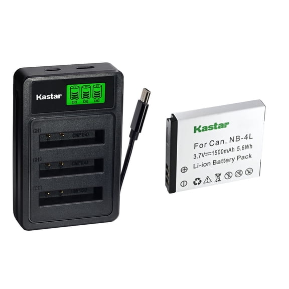 Kastar 1-Pack Battery with LZD3 USB Triple Charger Compatible with Canon NB-4L NB-4LH, PowerShot SD200 SD300 SD400 SD750 SD780 SD940 SD960 SD970 SD1100 SD1400 ELPH 100 300 330 HS Digital IXUS Cameras