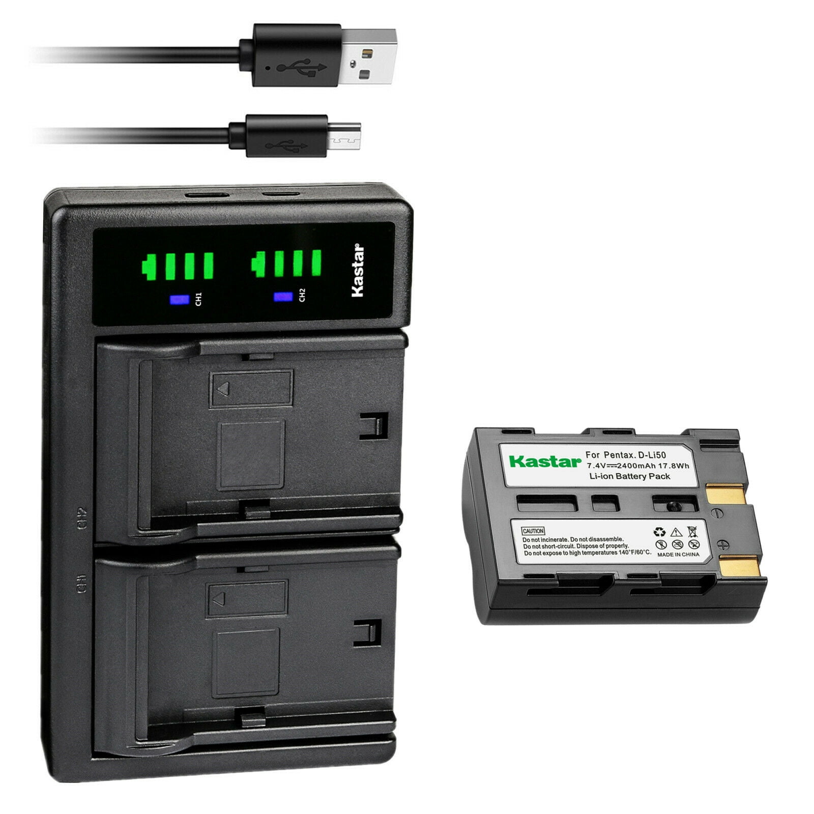 Kastar Slim Battery Charger Kit For Pentax D-LI88 – Includes 1200mAh Li-Ion Battery – Fits Optio W90, WS80