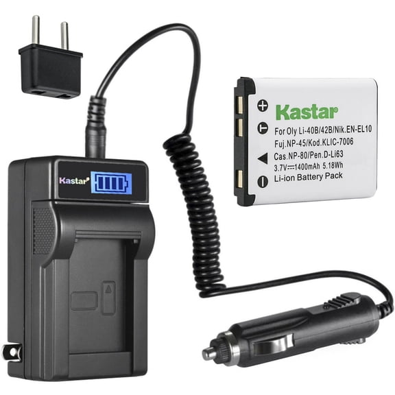 Kastar 1-Pack D-Li63 D-Li108 Battery and LCD AC Charger Compatible with Pentax D-Li63 D-Li108 Battery, Pentax D-BC63 K-BC63 Charger, Pentax Optio RS1000, Optio RS1500, Optio T30, Optio V10, Optio W30