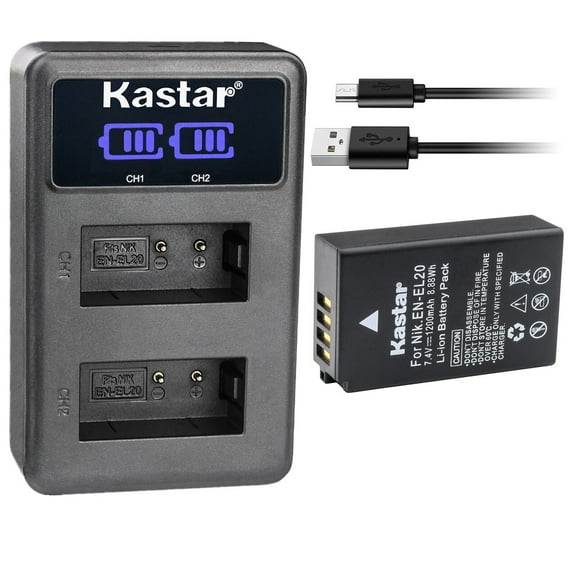 Kastar 1-Pack EN-EL20 Battery and LED2 USB Charger Compatible with Nikon EN-EL20 Nikon EN-EL20a Battery, Nikon MH-27 MH-27a Nikon MH-29 MH-29a Charger