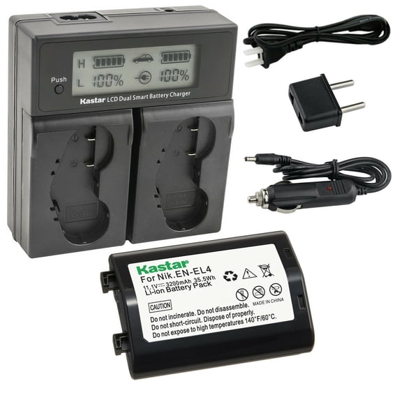 Kastar 1-Pack EN-EL4a Battery and AC LCD Dual Fast Charger Compatible with Nikon EN-EL4, EN-EL4a, EN-EL4e Battery, Nikon MH-21, MH-22 Charger, Nikon Grip MB-D10 D300 D300S D700 MB-40 (W/ BL-3 Chamber)