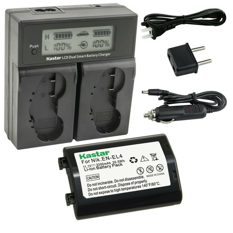 Kastar 1-Pack EN-EL4a Battery and AC LCD Dual Fast Charger