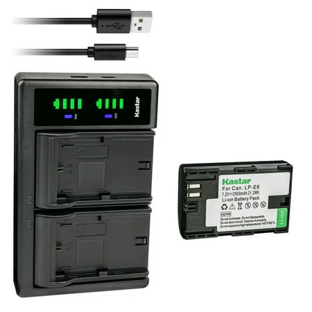 Kastar 1-Pack LP-E6 Battery and LTD2 USB Charger Replacement for Canon LP-E6, LP-E6N, LP-E6N Pro, LP-E6NH Battery, Canon LC-E6, LC-E6E Charger, Canon EOS R Ra R5 R6 5D 6D 7D 60D 70D 80D 90D XC10 XC15