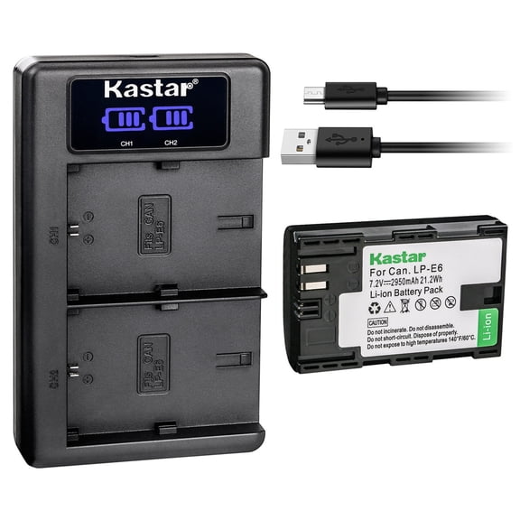 Kastar 1-Pack LP-E6 LP-E6NH Battery and LKD2 USB Charger Replacement for Canon EOS R, EOS Ra, EOS R5, EOS R6, EOS 5D Mark II, EOS 5D Mark III, EOS 5D Mark IV, EOS 5DS, EOS 5DS R, EOS 6D Mark II