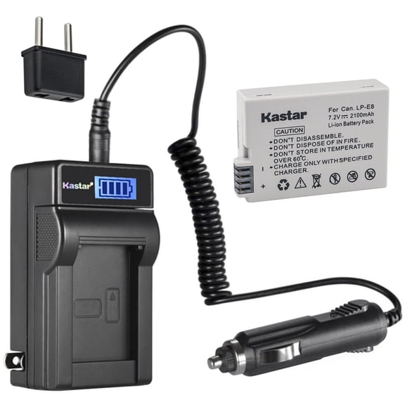 Kastar 1-Pack LP-E8 Battery and LCD AC Charger Compatible with Canon LP-E8 LPE8 Battery, Canon LC-E8 LC-E8E Charger, Canon EOS Kiss X5, EOS Kiss X6 Digital Cameras, Canon Camera Grip BG-E8