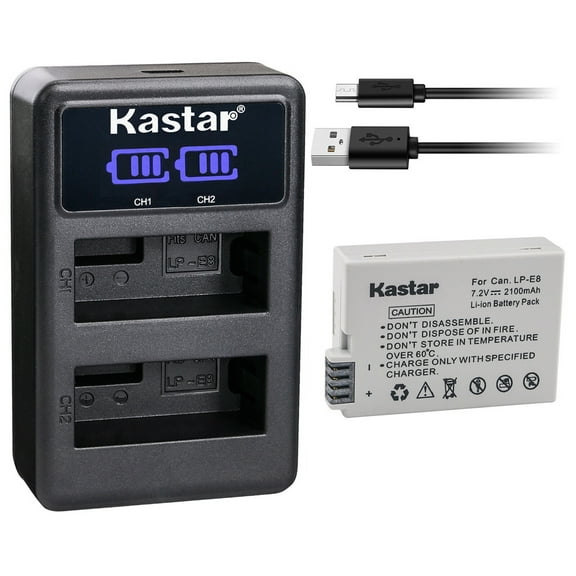 Kastar 1-Pack LP-E8 Battery and LED2 USB Charger Compatible with Canon LP-E8 LPE8 Battery, Canon LC-E8 LC-E8E Charger, Canon Camera Grip BG-E8