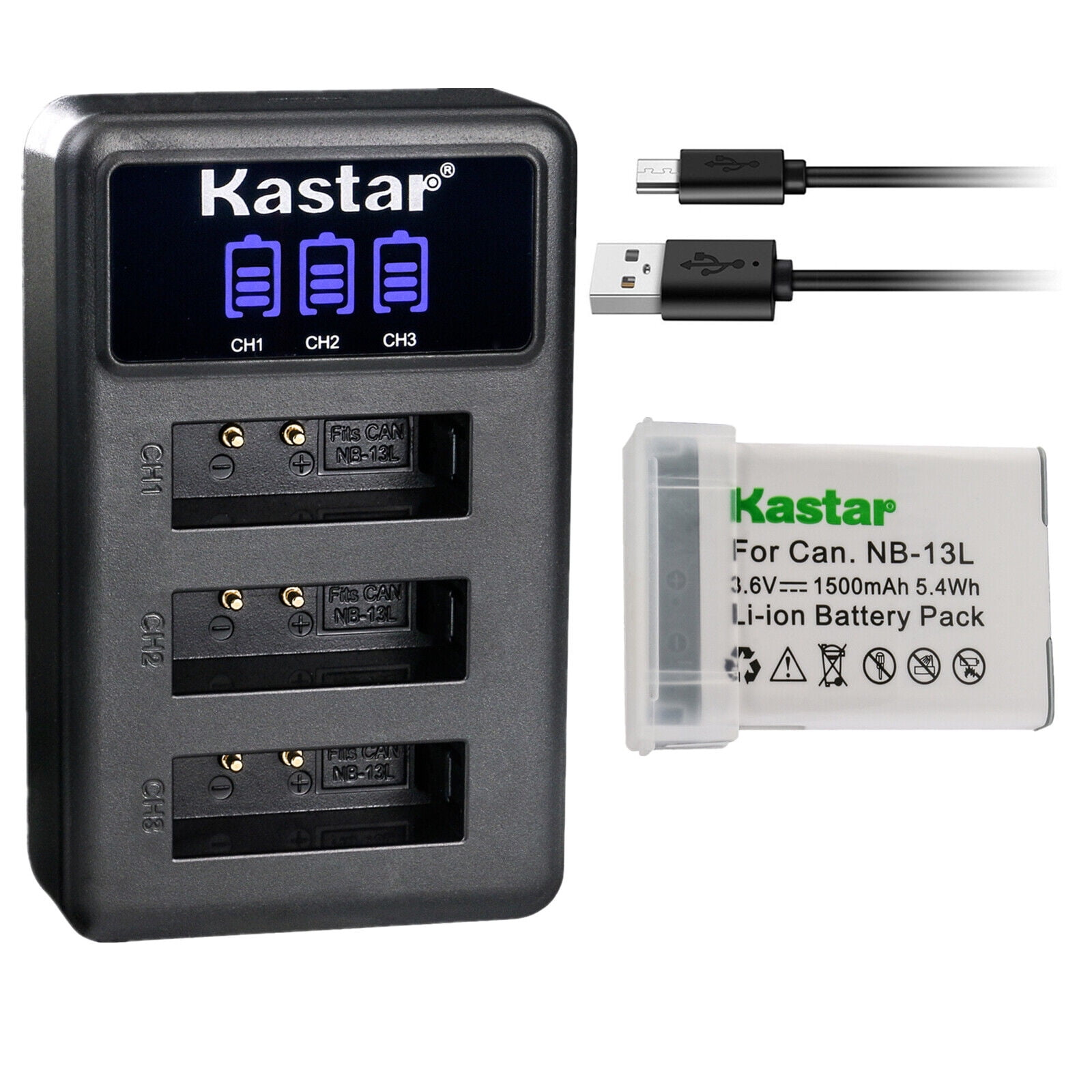 Kastar 1 Pack NB-13L Battery and LCD Triple USB Charger Compatible