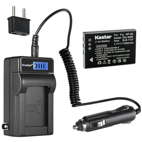 Kastar 1-Pack NP-60 NP60 Battery and LCD AC Charger Compatible with Jazz HD Camera HDV178, HDV188, HDV205, DV177, DV169, DV179