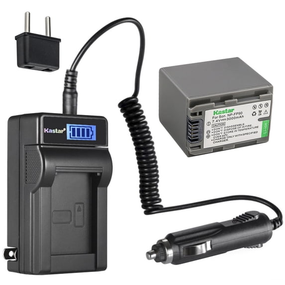 Kastar 1-Pack NP-FP90 FP91 Battery and LCD AC Charger Compatible with Sony DCR-DVD705, DCR-DVD755, DCR-DVD803, DCR-DVD92, DCR-HC16, DCR-HC18, DCR-HC19, DCR-HC20, DCR-HC21, DCR-HC22, DCR-HC23, DCR-HC24