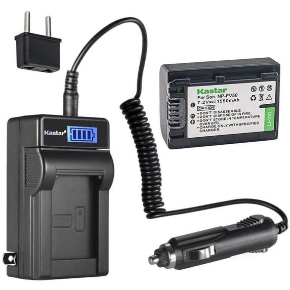 Kastar 1-Pack NP-FV50 Battery and LCD AC Charger Compatible with Sony HDR-TD20, HDR-TD30, HDR-XR150, HDR-XR155, HDR-XR160, HDR-XR260, HDR-XR350, HDR-XR350VE, HDR-XR550, NEX-VG10, NEX-VG20 Cameras
