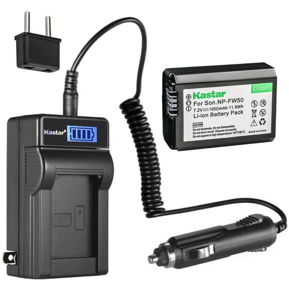 Kastar 1-Pack NP-FW50 Battery and LCD AC Charger Compatible with Sony ILCE-6400, alpha α6400, a6400, ILCE-6500, alpha α6500, a6500, ILCE-7, alpha 7, α7, a7, ILCE-7M2, alpha 7 II, α7 II, a7 II Cameras