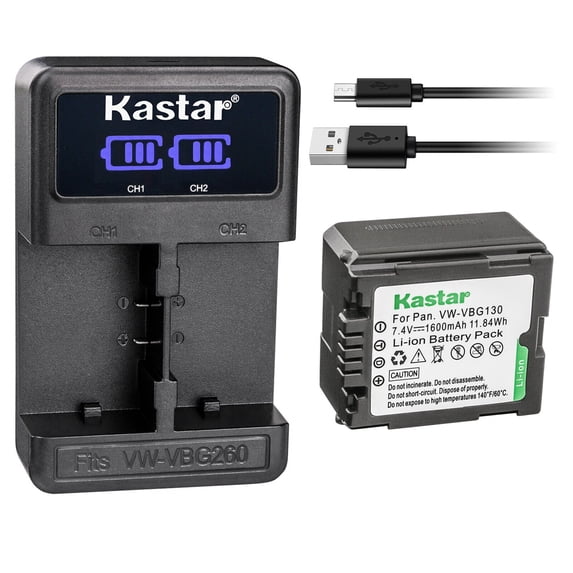 Kastar 1-Pack VW-VBG130 Battery and LED2 USB Charger Compatible with Panasonic NV-GS90 NV-GS98GK NV-GS320 NV-GS330 NV-GS500 PV-GS320 PV-GS500 PV-GS80 PV-GS83 PV-GS85 PV-GS90 SDR-H40 SDR-H40P Camera