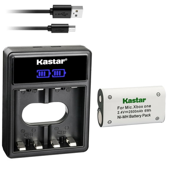 Kastar 1-Pack XBOX1 2500mAh N-i-MH Battery and LCD Dual USB Charger Replacement for Microsoft Xbox One, Xbox One S, Xbox One X, Xbox One Elite Wireless Controller