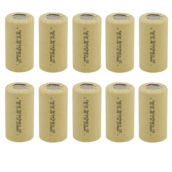 Kastar 10-Pack Nickel Metal Hydride (Ni-MH) Rechargeable Paper Wrapped Sub C SC Cell 1.2V 2200mAh Battery Flat Top Replacement for Any of 1000mAh ~ 2500mAh Ni-CD & Ni-MH Sub C SC Cells