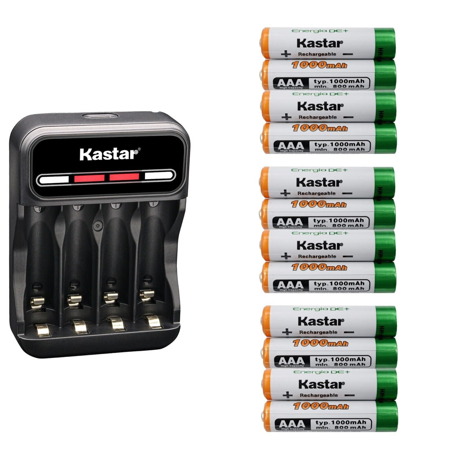 Kastar 12-Pack AAAJ 1.2V 1000mAh Ni-MH Battery and CMH4 Charger ...