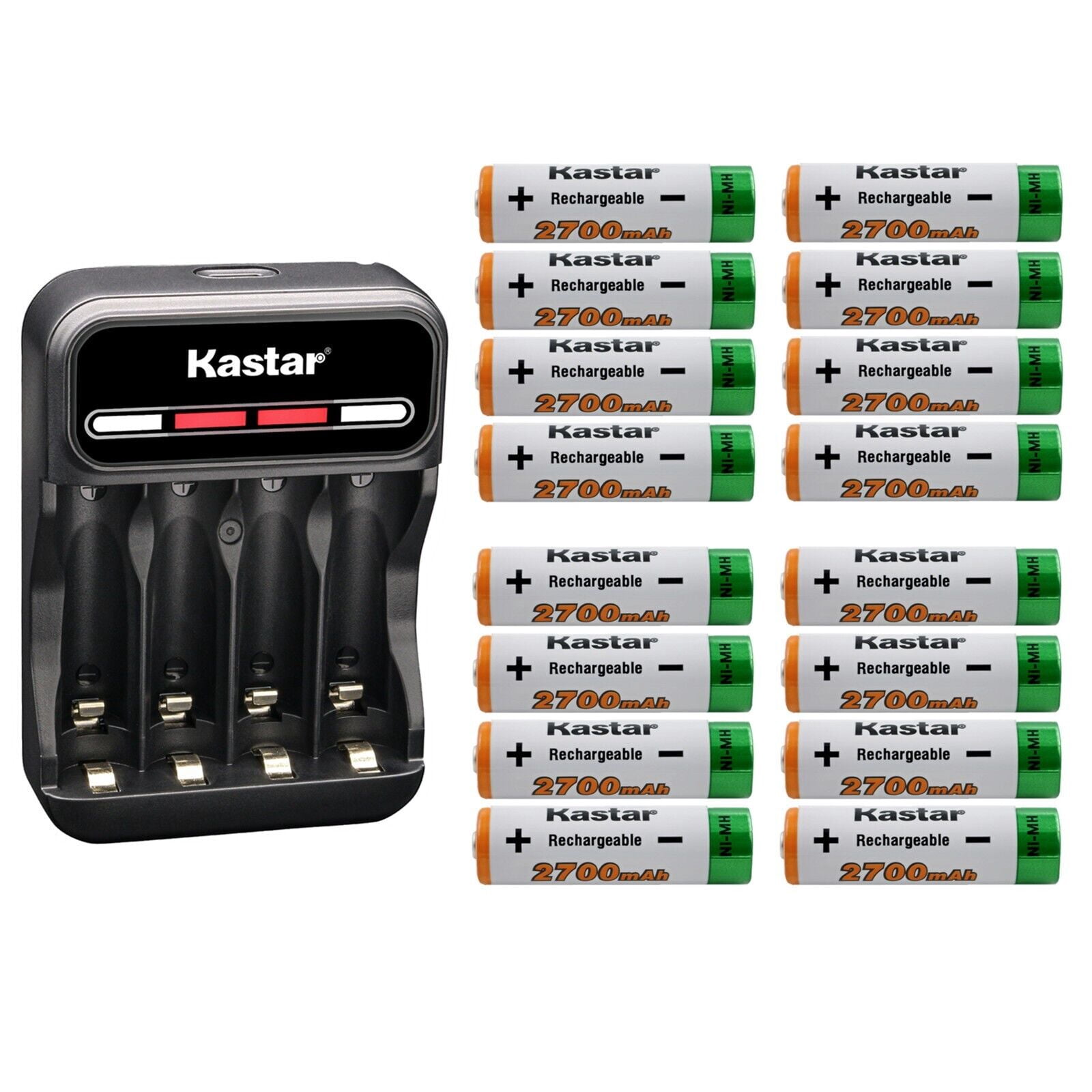 Kastar 16-Pack AA 1.2V 2700mAh Ni-MH Battery and CMH4 Smart USB Charger ...