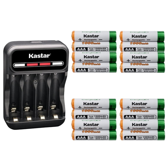 Kastar 16-Pack AAAJ 1.2V 1000mAh Ni-MH Battery and CMH4 Charger Compatible with Panasonic KX-TG4771B KX-TG4772 KX-TG4772B KX-TG4773 KX-TG4773B KX-TG4784 KX-TG4793 KX-TG484SK KX-TG572SK KX-TG585SK