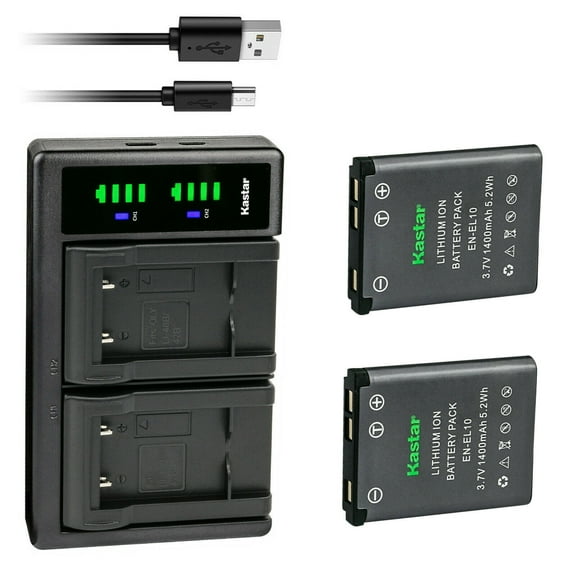 Kastar 2 Battery and LTD2 USB Charger Compatible with Nikon EN-EL10 Battery, MH-63 Charger, Coolpix S60 S80 S200 S202 S203 S210 S220 S230 S500 S510 S520 S520B S570 S600 S700 S3000 S4000 S5100 Camera