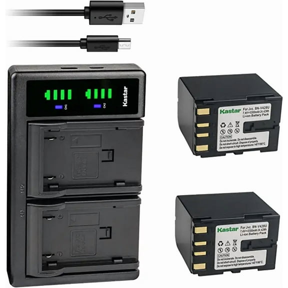 Kastar 2-Pack BN-V428 Battery and LTD2 USB Charger Replacement for JVC BN-V408, BN-V408U, BN-V408US, BN-V416, BN-V416U, BN-V416US, BN-V428, BN-V428U, BN-V428US, BN-V438, BN-V438U, BN-V438US Battery