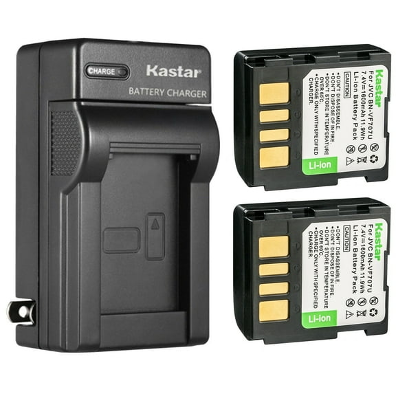 Kastar 2-Pack BN-VF707U Battery and AC Wall Charger Replacement for JVC GR-DF590 GR-X5AA GR-X5AC GR-X5AG GR-X5AH GR-X5E GR-X5EK Camera, JVC BN-VF707US BN-VF714US BN-VF733US Battery