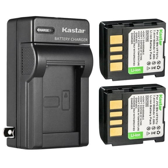 Kastar 2-Pack BN-VF707U Battery and AC Wall Charger Replacement for JVC GR-X5EX GR-X5EY GR-X5EZ GR-X5US GZ-D240 GZ-D270 GR-D360 GR-D360E GR-D360EX GR-D360EY GR-D360EZ GR-D360US GR-D366 GR-D366EK