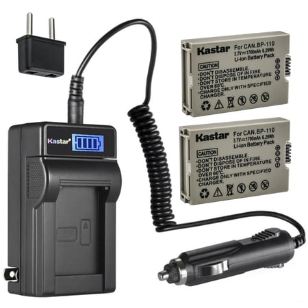 Kastar 2-Pack BP-110 Fully Decoded Battery and LCD AC Charger Compatible with Canon VIXIA HF R20 HFR20, VIXIA HF R20 Red, VIXIA HF R20 Silver, VIXIA HF R200 HFR200, VIXIA HF R21 HFR21 Camera