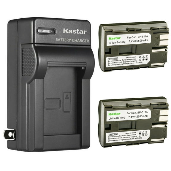 Kastar 2 Pack BP-511 BP-511A Battery and AC Wall Charger Compatible with Canon ZR60 ZR65MC ZR70MC ZR80 ZR85 ZR85MC ZR90 ZR90MC PV130 EOS Rebel DS6041 Cameras, Canon Battery Grip BG-E2N