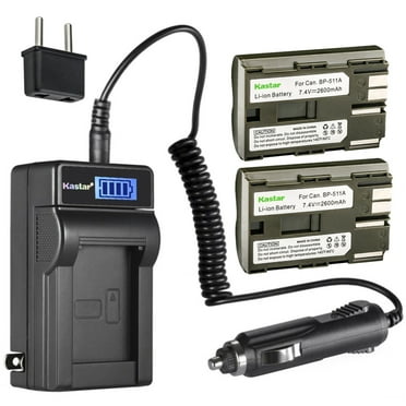 Kastar 2-Pack BP-511 Battery and LCD AC Charger Compatible with Canon EOS 5D, EOS 10D, EOS 20D, EOS 20Da, EOS 30D, PV130, EOS Rebel DS6041, EOS 40D, EOS 50D, EOS 300D, EOS D30, EOS D60 Cameras
