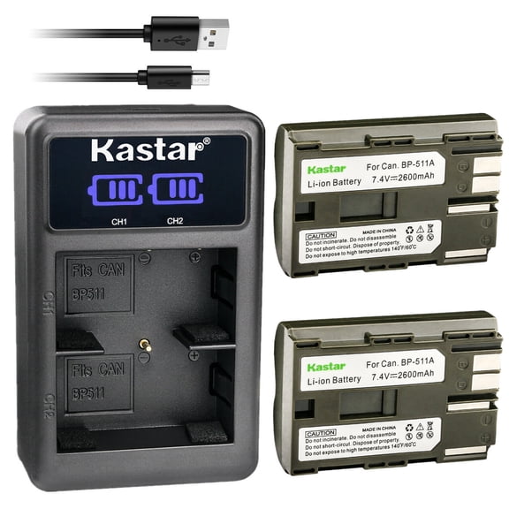 Kastar 2-Pack BP-511A Battery and LED2 USB Charger Compatible with Canon Optura 200MC, Optura Pi, Optura Xi, PowerShot G1, PowerShot G2, PowerShot G3, PowerShot G5, PowerShot G5 Pro Camera