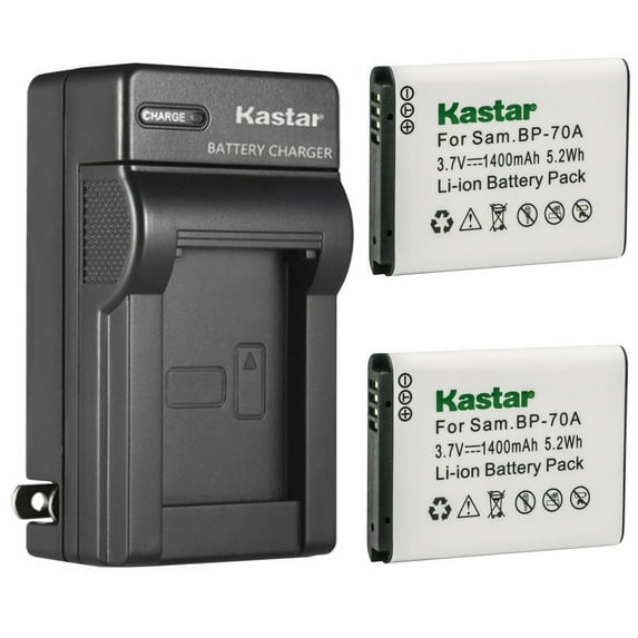 Kastar 2-Pack BP-70A Battery and AC Wall Charger Replacement for Samsung WB50F, WB51F, WB52F, WP10, AQ100, DV50, DV90, DV100, DV101, DV150F, ES30, ES65, ES67, ES70, ES71, ES73, ES74, ES75 Camera