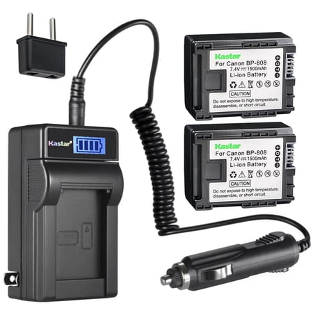 Kastar 2-Pack BP-808 Battery and LCD AC Charger Compatible with Canon XA10, XA10 HD, FS10, FS11, FS20, FS21, FS22, FS31, FS40, FS100, FS200, FS300, FS400, HF G10, HF G20, VIXIA HF M30, VIXIA HF M31