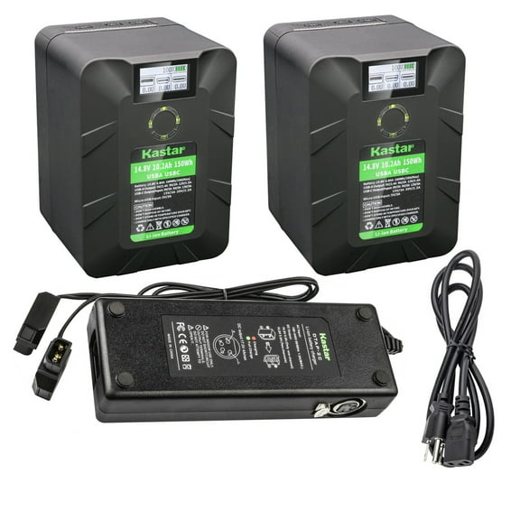 Kastar 2-Pack BP-Y150W V Mount Battery and Dual D-Tap Charger Compatible with Blackmagic Design BMPCC 4K, BMPCC 6K Pro, URSA Mini Pro 4.6K G2 Digital Cinema Camera, URSA Mini Pro 4.6K Digital Cinema