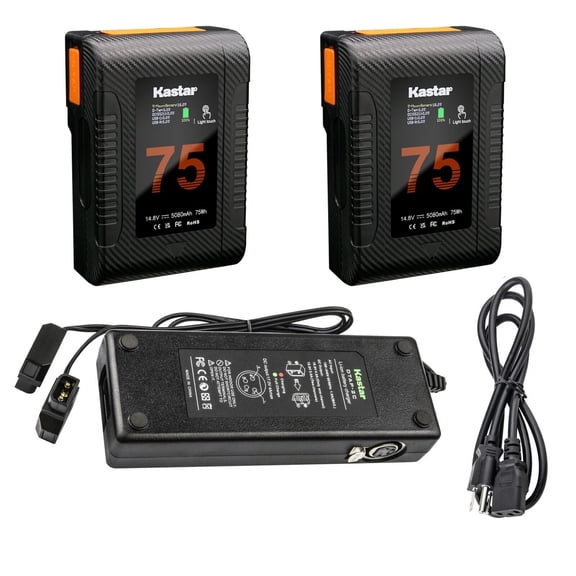Kastar 2-Pack BP-Z75W Battery and Dual D-Tap Charger Compatible with Blackmagic Design BMPCC 4K, BMPCC 6K Pro, URSA Mini Pro 4.6K, URSA Mini Pro 4.6K G2, URSA Mini 4K, URSA Mini 4.6K Cinema Camera