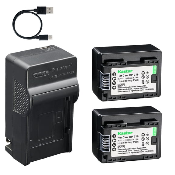 Kastar 2-Pack Battery and AC & USB-C Charger, Compatible with Canon BP-718 BP-727, VIXIA HF M50 M52 M500, HF R30–R82 Series, HF R300–R800 Series, LEGRIA HF M36–M88, HF M306–M806, CG-700 Charger