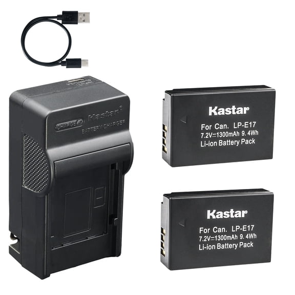 Kastar 2-Pack Battery and AC & USB-C Charger, Compatible with Canon LP-E17, EOS Rebel T6i, T7i, T8i, SL2, SL3, EOS M3, M5, M6, M6 Mark II, 77D, 200D, 250D, 800D, RP, R8, R10, R50, R50 V, R100 Camera