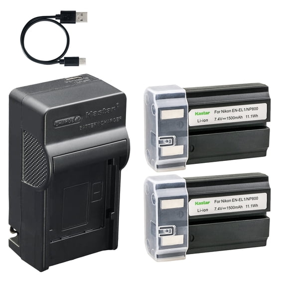 Kastar 2-Pack Battery and AC & USB-C Charger, Compatible with Nikon EN-EL1, Konica Minolta NP-800, Nikon Coolpix 4300 4500 4800 5000 5400 5700 8700 775 880 885 995 E880, Konica Minolta DiMAGE A200
