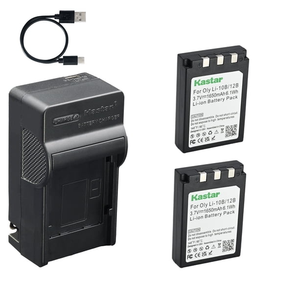 Kastar 2-Pack Battery and AC USB-C Charger, Compatible with Olympus Li-10B, Li-12B, Sanyo DB-L10, Stylus 300 400 500 600 800 810 1000, Camedia C-50 C-60 C-70 C-760 C-770, X-1 X-2 X-3, FE-200 Cameras